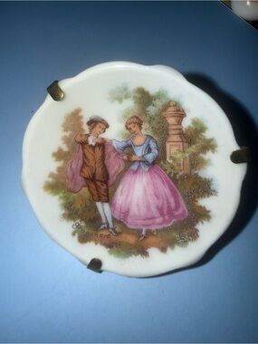 Limoges Porcelain Mini Dish with Pink & Blue Romantic Scene